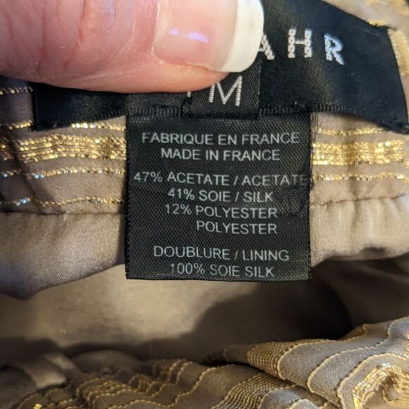 JAY AHR taupe & gold striped strapless floor length maxi dress, soie silk M - Picture 4 of 7